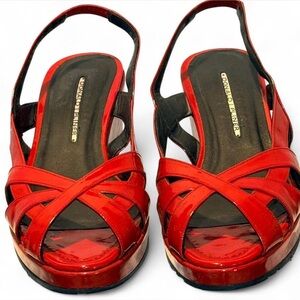 Donald Pliner Red Patent Leather Strappy Sandal. Size 8.